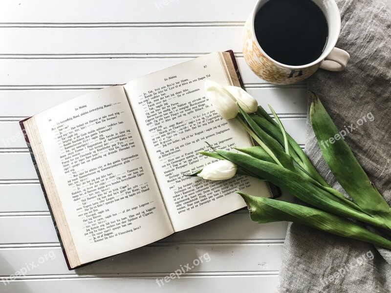 Open Book Tulips From Above Looking Down Coffee