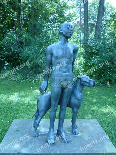 Bronze Figure Man Dog Park Free Photos