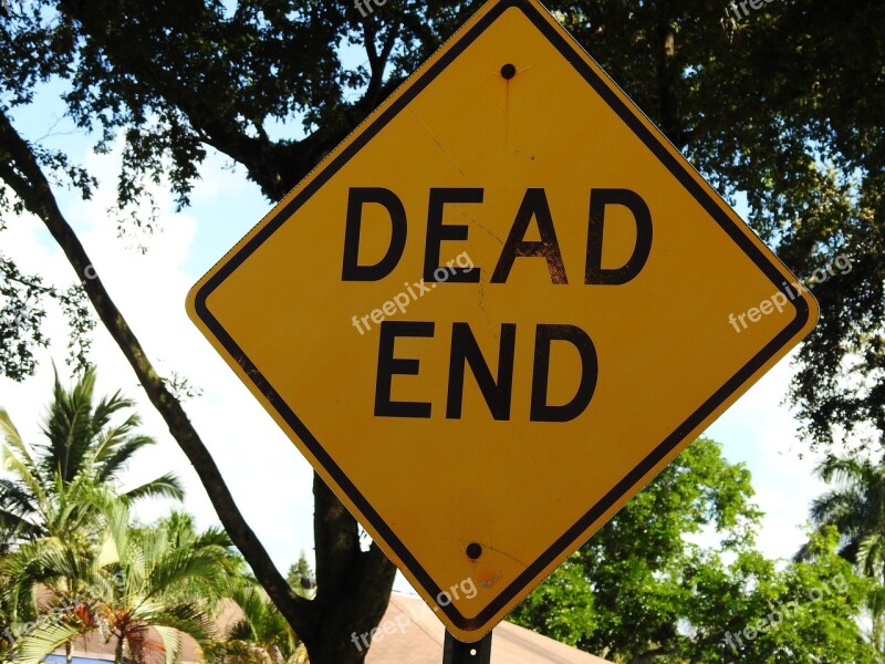 Dead End Sign Yellow Road Warning