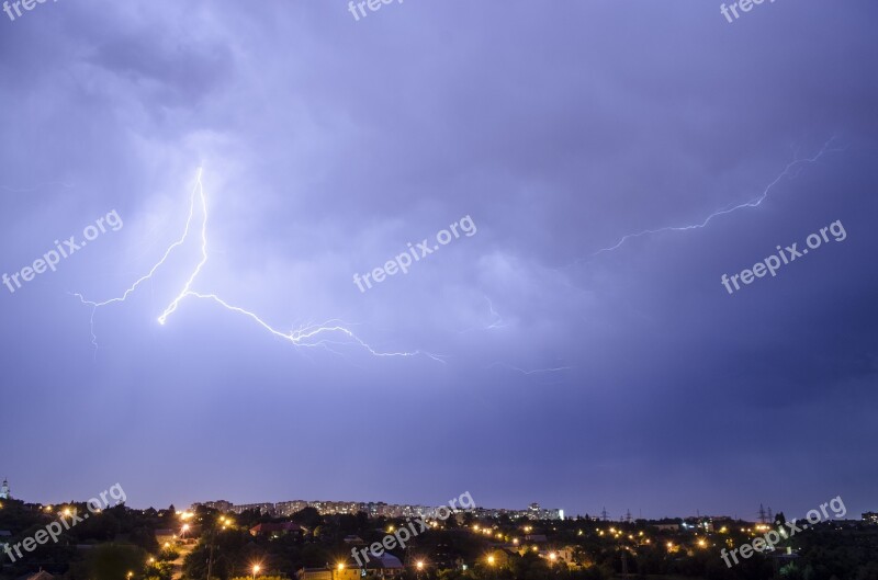 Thunderstorm Lightning Clouds Night Storm