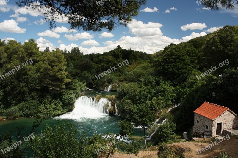 Waterfall Croatia Krka Natural Landscape