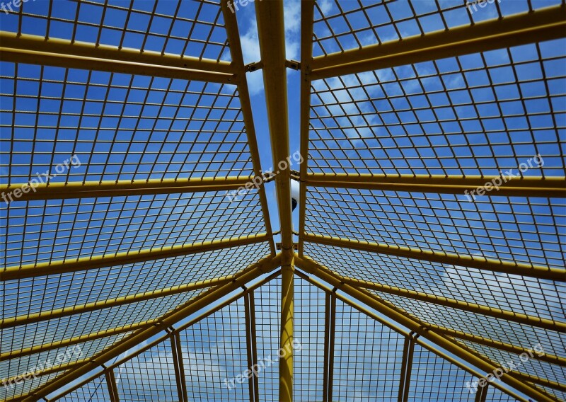 Grid Steel Mesh Lattice Roof Yellow Sky