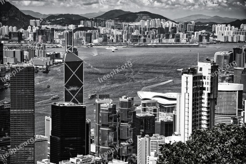 Hong Kong Black And White Skyline Skyscraper Architecture