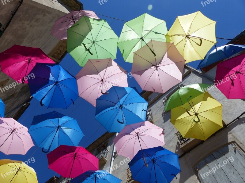 Umbrellas Colorful Blue Sky Color Art