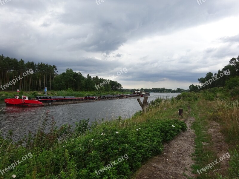 Channel The Elbe-havel Canal Barge Boost Clouds