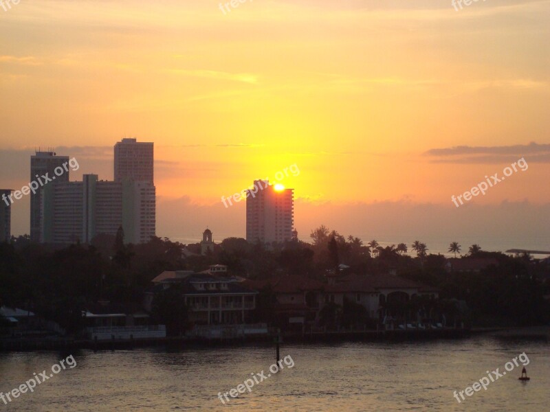 Fort Lauderdale Florida Sunset Sky Skyline