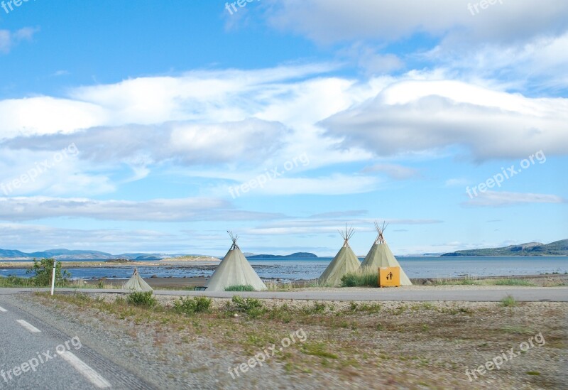 Norway Road E69 Blue Sky Clouds Tepee