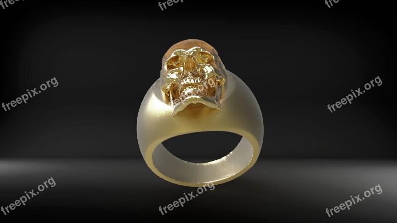 Ring Gold Skull And Crossbones Golden Golden Ring