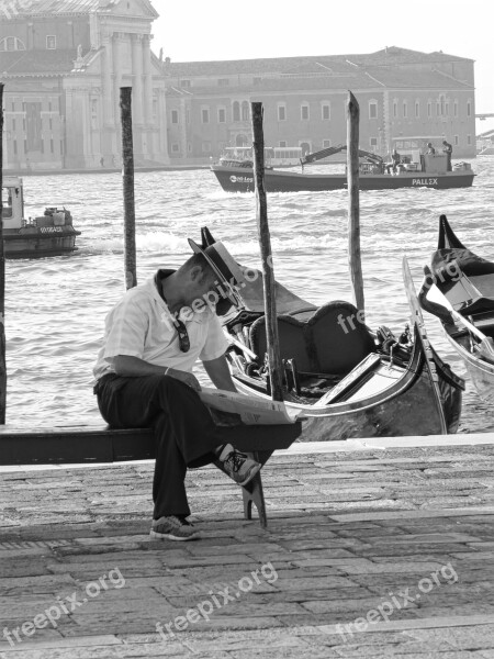 Venice Black And White Italy Gondola Venezia