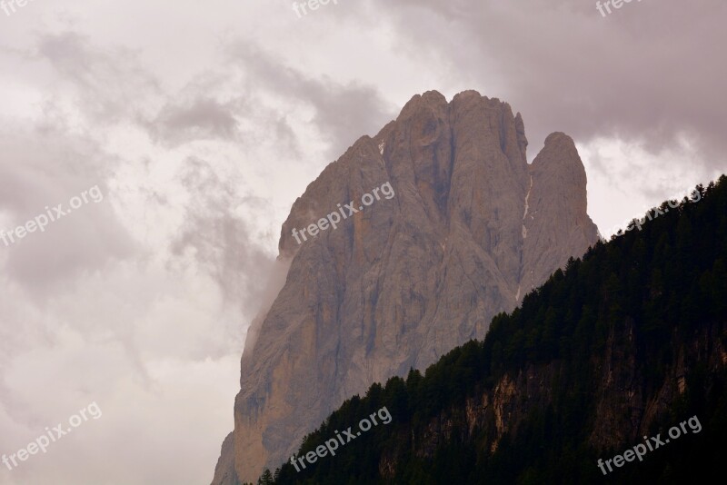 Dolomites Rock Mountain Sassolungo Cloudy