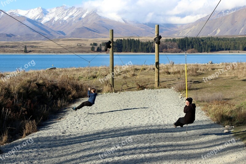 Cable Car View Lake Mountains Swing