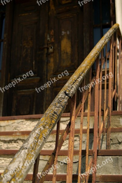 Old House Wooden Handrail Stairs Old Mossy