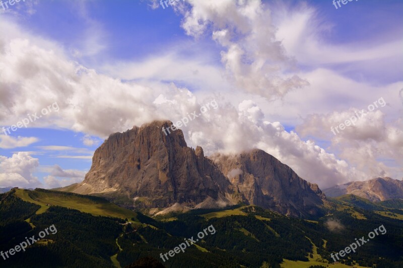 Dolomites Mountains Italy Sassolungo Clouds