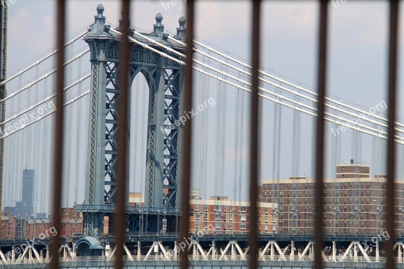 Manhattan Bridge Nyc America Us Brooklyn Bridge