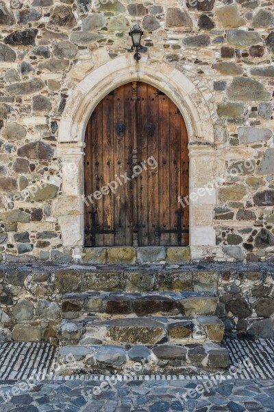 Door Wooden Old Church Stone Built