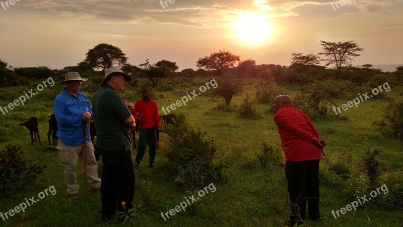 Africa Men Sunset People Talking