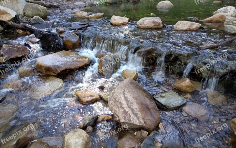 Creek Cascade Clear Water Stepping Stones Nature