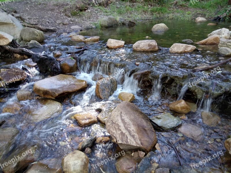 Creek Cascade Clear Water Stepping Stones Nature