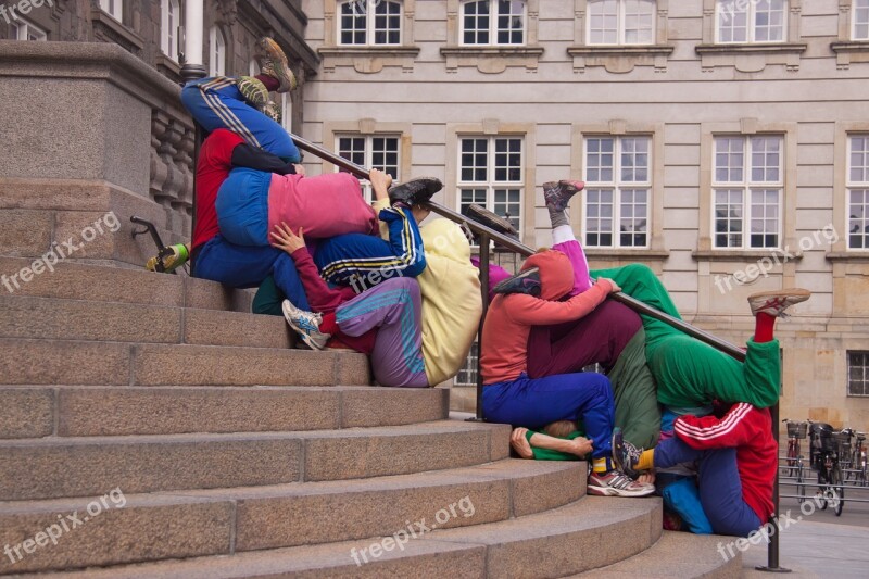 People Bunch Stairs Together Colourful