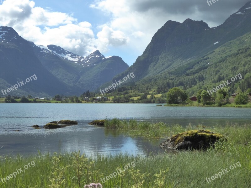 Lake Olden Norway Scenery Mountain