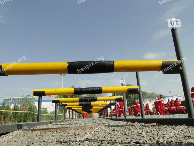 Oil Workers Railing Pipeline Free Photos