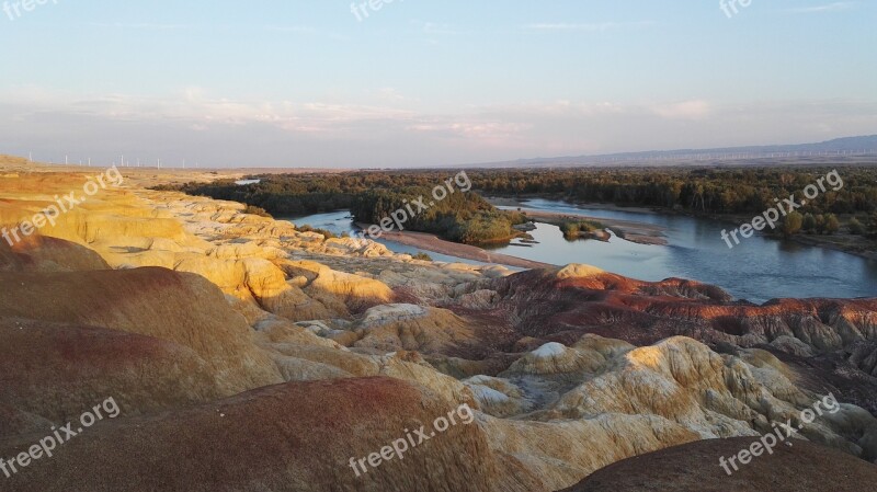 Xinjiang Style Landforms Multicolored Bay Free Photos