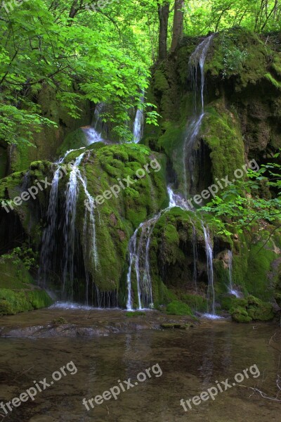 Romania Waterfall Forest Rock Mountains