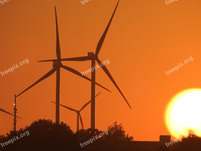 Sun Sunset Fireball Windräder Red