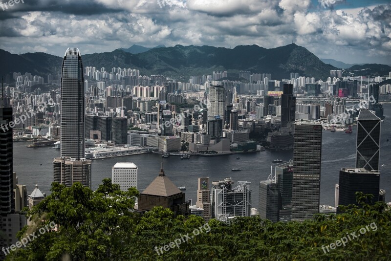 Hong Kong Peak Skyline Sky Clouds