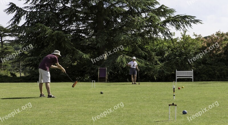 Croquet Competition Players Mallet Striking Ball Hoops