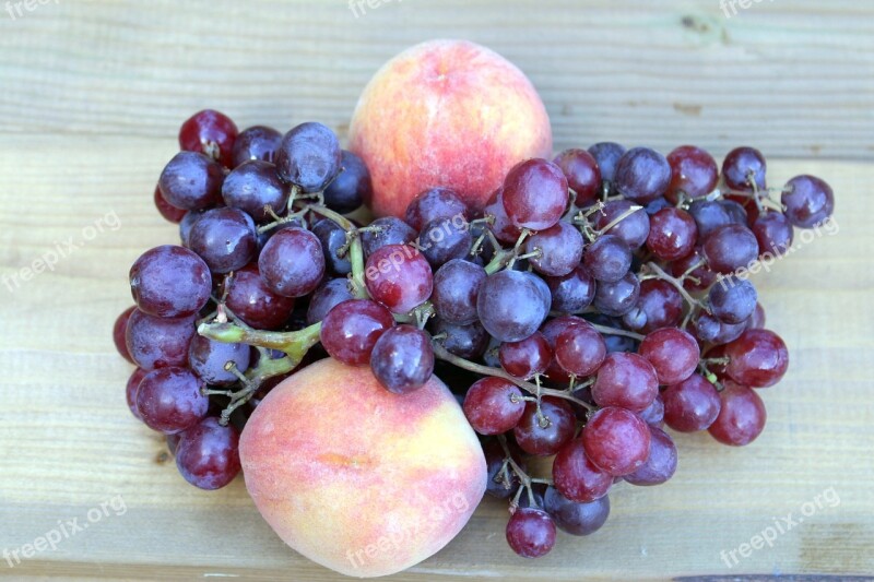 Fruit Fresh Grapes Peaches Bunches Of Grapes