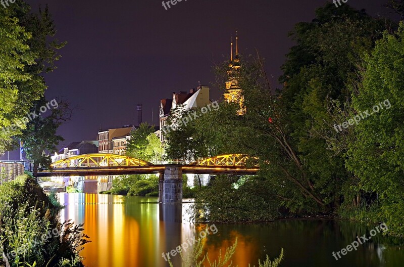 Bridge Night River Water Opole