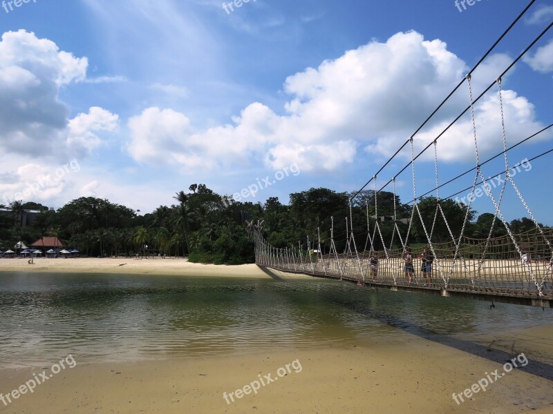 Sentosa Beach Singapore Rope Bridge Island Coast