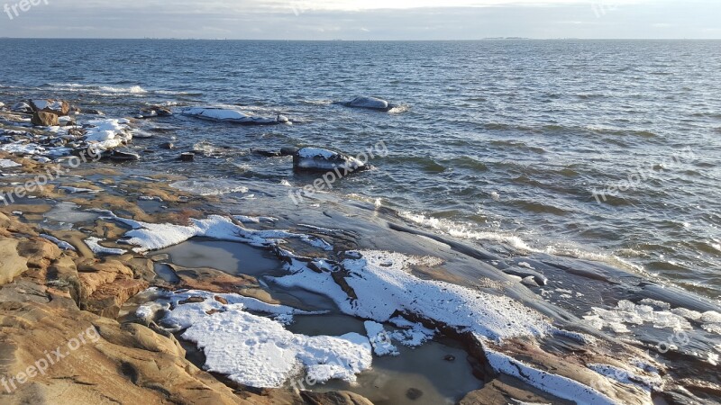 Sea Winter Ice Beach Rock