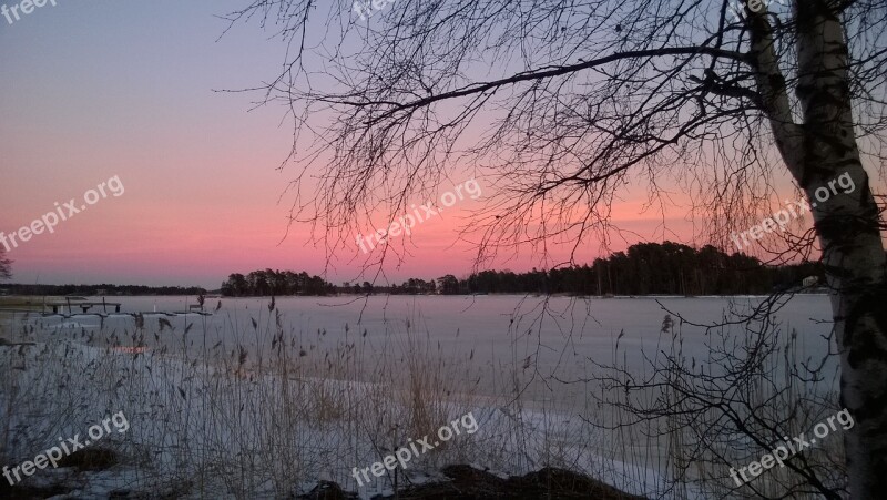 Sunset Winter Landscape Icy Sea Sea