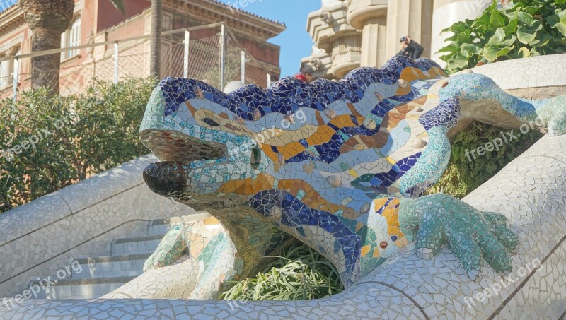 Gaudi Park Guell Lizard Mosaic Free Photos