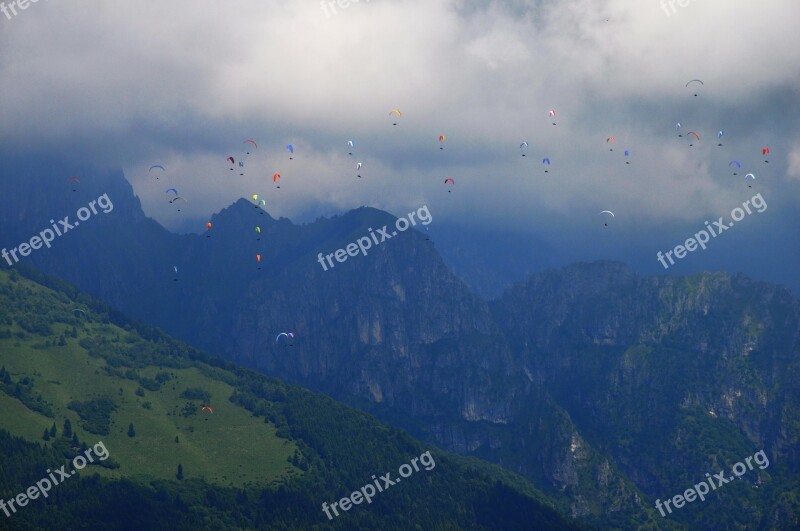 Mountains Clouds Paragliding Sky Forest