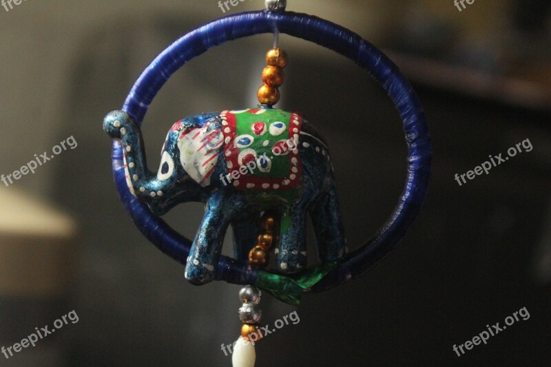 Blue Elephant Wooden Toy Handicraft Blue Ring Hanging