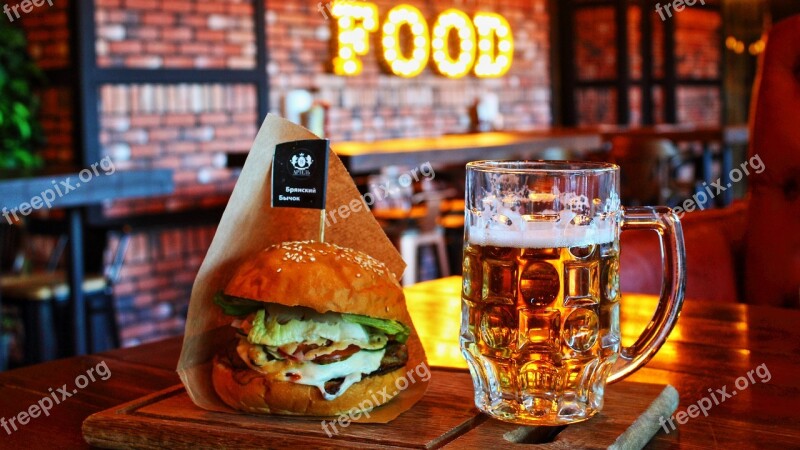 Hamburger Food Beer Glass Tasty