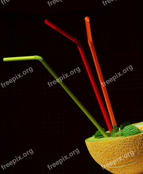 Straws Melon Juice Cantaloupe Muskmelon