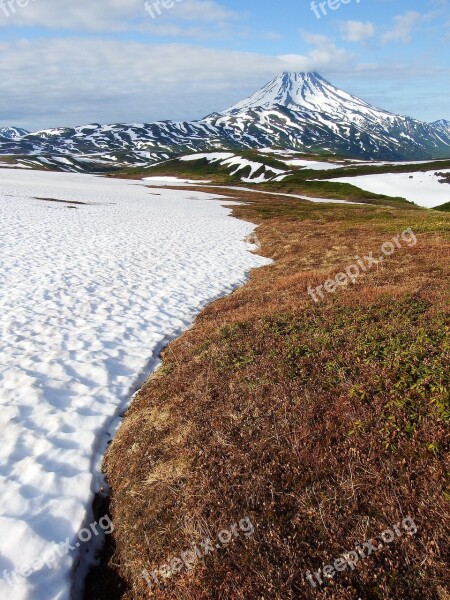 Mountain Plateau Summer Winter Volcano Snow