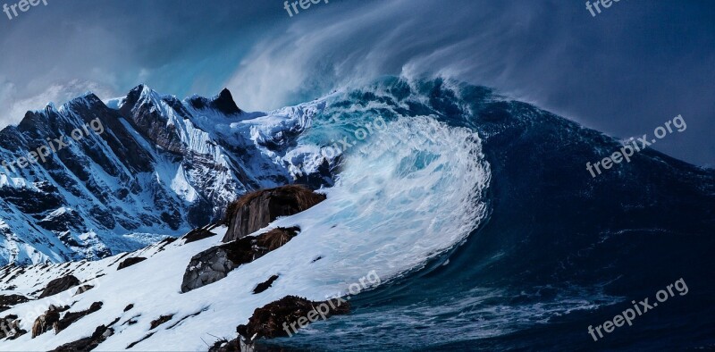 Mountain Wave Sea Retouching Art