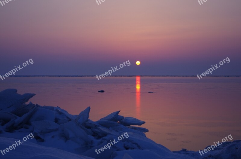 Sea Sunset Evening Calm Beach