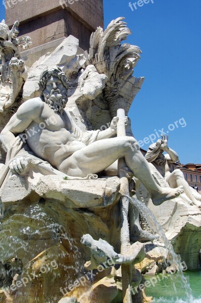 Italy Rome Plazza Del Popolo Fountain Neptune