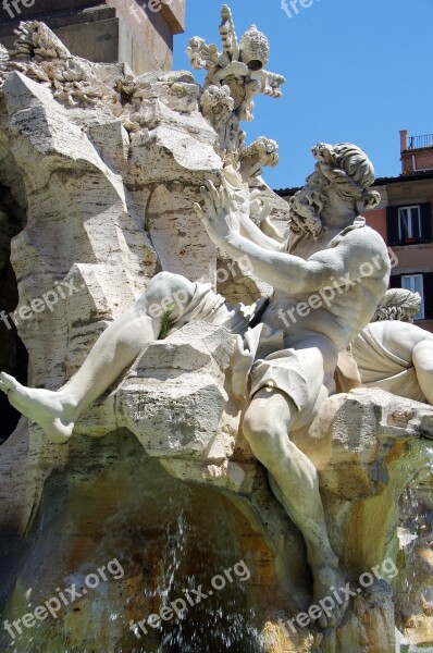 Italy Rome Plazza Del Popolo Fountain Neptune