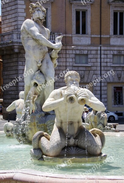 Italy Rome Plazza Del Popolo Fountain Neptune