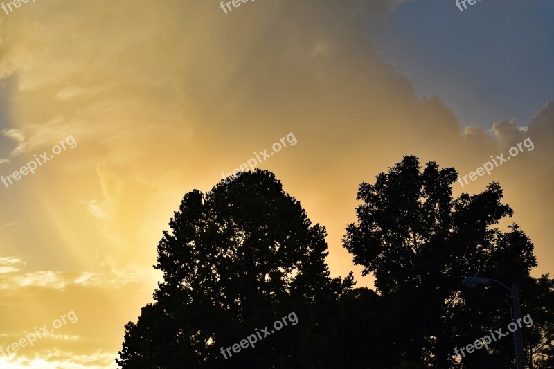 Sunset Rays Skyscape Nature Sunset Gold Blue Colorful