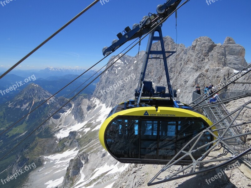 Cableway Mountains Rocks Nature Blue Sky