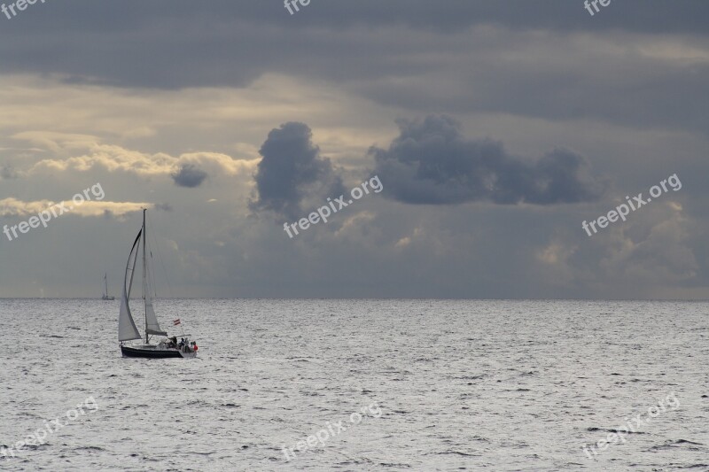 Grey Sailing Boat Sea Lake Cloudiness