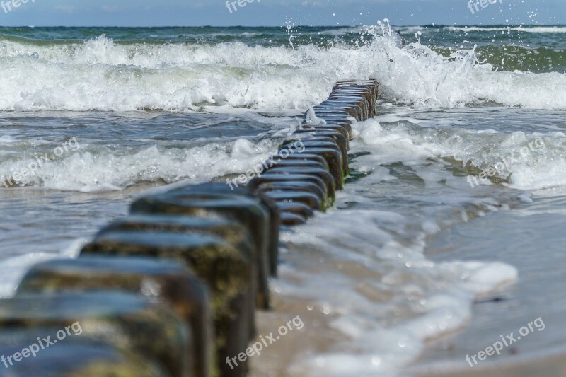 Baltic Sea Groynes Wave Sea Water